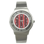 Dunkelrot4 Rosa Grau Streifen Dunkelrot3 Stainless Steel Watch