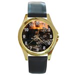 White Flower Round Gold Metal Watch