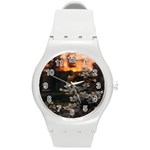 White Flower Round Plastic Sport Watch (M)