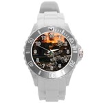 White Flower Round Plastic Sport Watch (L)