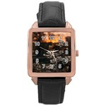 White Flower Rose Gold Leather Watch 