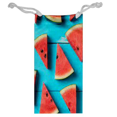 Watermelon Blue Background Jewelry Bag from ArtsNow.com Back