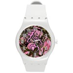 Pink Browning Deer Glitter Camo Camouflage Round Plastic Sport Watch (M)