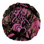 Pink Browning Deer Glitter Camo Camouflage Large 18  Premium Flano Round Cushions