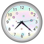 Stars Cute Pastel Pattern Rainbow Wall Clock (Silver)