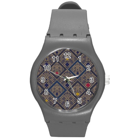 Pattern Seamless Antique Luxury Round Plastic Sport Watch (M) from ArtsNow.com Front