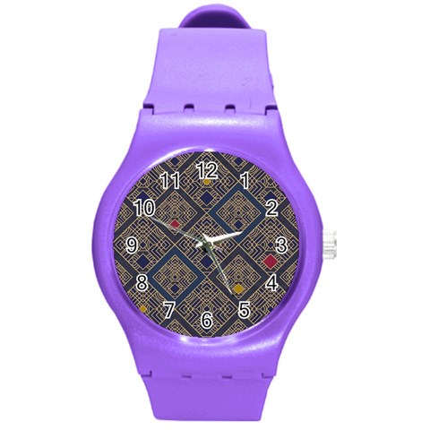 Pattern Seamless Antique Luxury Round Plastic Sport Watch (M) from ArtsNow.com Front