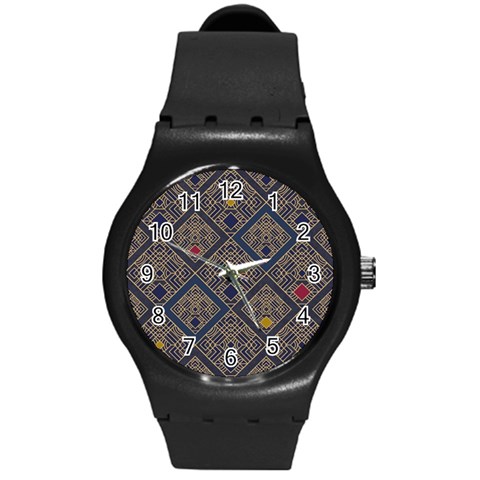 Pattern Seamless Antique Luxury Round Plastic Sport Watch (M) from ArtsNow.com Front