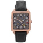 Pattern Seamless Antique Luxury Rose Gold Leather Watch 