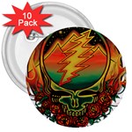 Grateful Steal Your Face Deadhead Hippie Logo Symbol 3  Buttons (10 pack) 