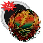 Grateful Steal Your Face Deadhead Hippie Logo Symbol 3  Magnets (10 pack) 