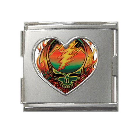 Grateful Steal Your Face Deadhead Hippie Logo Symbol Mega Link Heart Italian Charm (18mm) from ArtsNow.com Front