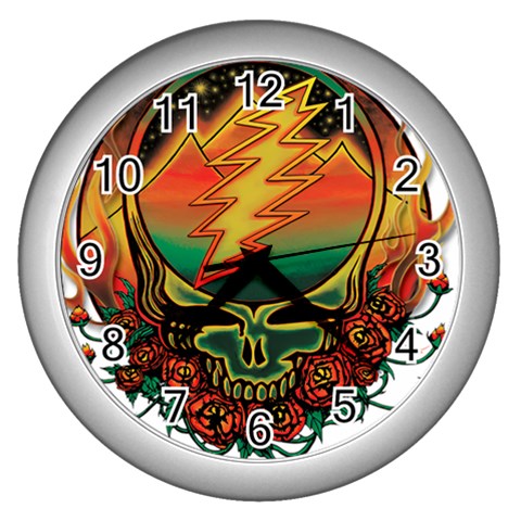 Grateful Steal Your Face Deadhead Hippie Logo Symbol Wall Clock (Silver) from ArtsNow.com Front