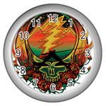 Grateful Steal Your Face Deadhead Hippie Logo Symbol Wall Clock (Silver)