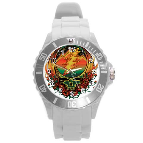 Grateful Steal Your Face Deadhead Hippie Logo Symbol Round Plastic Sport Watch (L) from ArtsNow.com Front