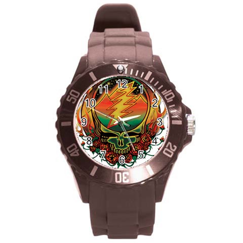 Grateful Steal Your Face Deadhead Hippie Logo Symbol Round Plastic Sport Watch (L) from ArtsNow.com Front