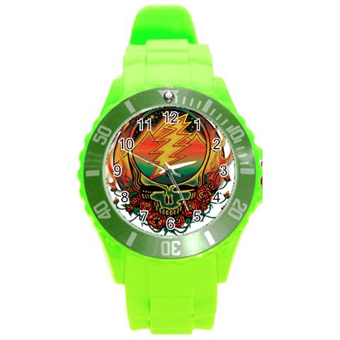 Grateful Steal Your Face Deadhead Hippie Logo Symbol Round Plastic Sport Watch (L) from ArtsNow.com Front