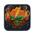 Grateful Steal Your Face Deadhead Hippie Logo Symbol Square Metal Box (Black)