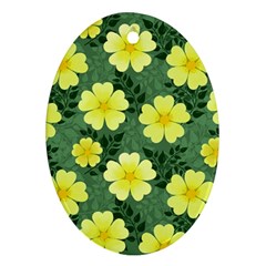 Bloom Flowering Yellow Blade Green Oval Ornament (Two Sides) from ArtsNow.com Front