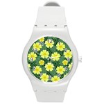 Bloom Flowering Yellow Blade Green Round Plastic Sport Watch (M)