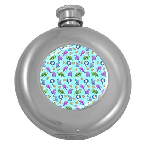 Sea Ocean Sealife Turtle Jellyfish Round Hip Flask (5 oz) from ArtsNow.com Front