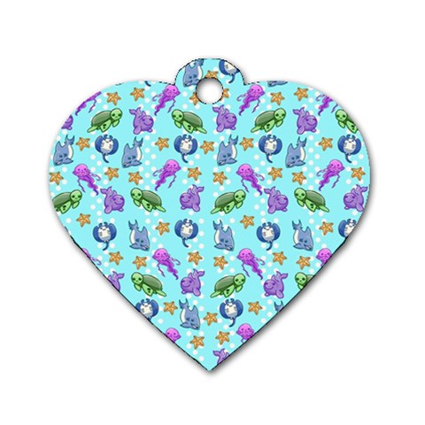 Sea Ocean Sealife Turtle Jellyfish Dog Tag Heart (Two Sides) from ArtsNow.com Front