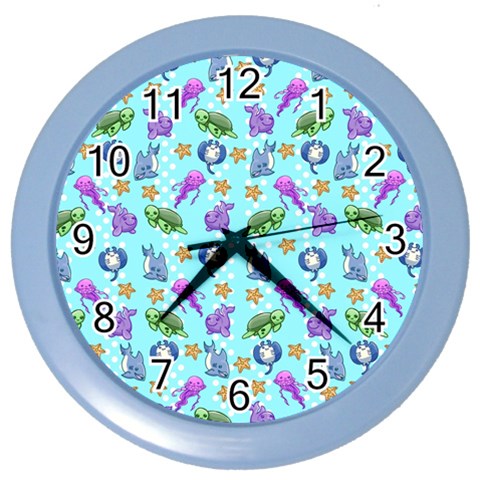 Sea Ocean Sealife Turtle Jellyfish Color Wall Clock from ArtsNow.com Front