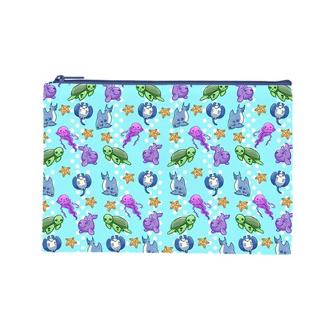 Sea Ocean Sealife Turtle Jellyfish Cosmetic Bag (Large) from ArtsNow.com Front