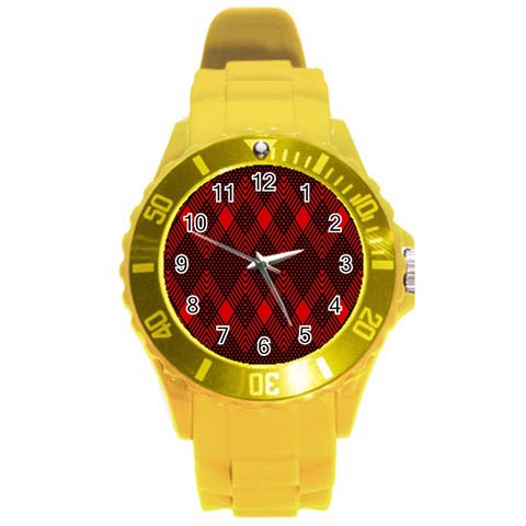 muster rot schwarz Round Plastic Sport Watch (L) from ArtsNow.com Front