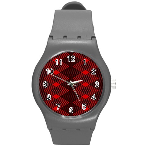 pattern black red Round Plastic Sport Watch (M) from ArtsNow.com Front