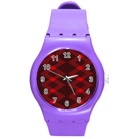 pattern black red Round Plastic Sport Watch (M) from ArtsNow.com Front