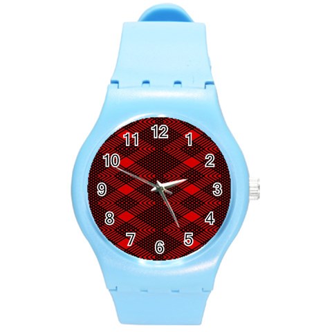 pattern black red Round Plastic Sport Watch (M) from ArtsNow.com Front