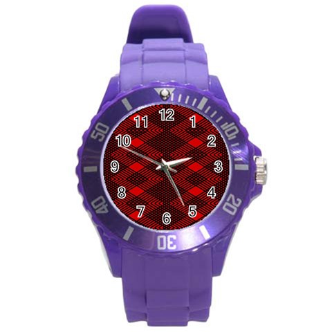 pattern black red Round Plastic Sport Watch (L) from ArtsNow.com Front