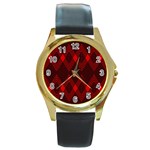 pattern red black, Round Gold Metal Watch