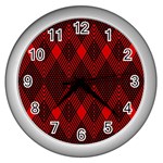 pattern, red, black,  Wall Clock (Silver)