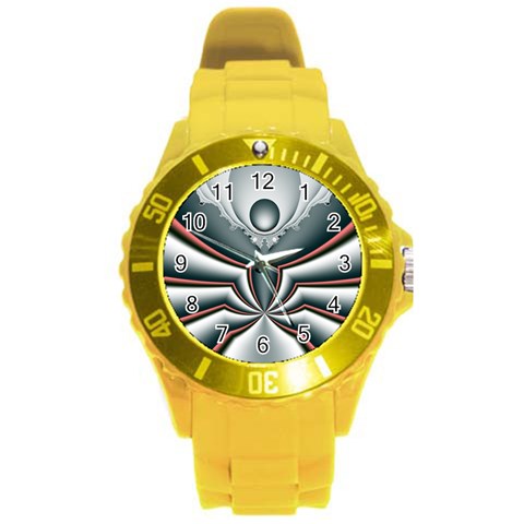 Fractal grau Round Plastic Sport Watch (L) from ArtsNow.com Front