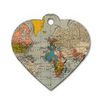 Vintage World Map Dog Tag Heart (One Side)