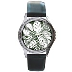 Abstract Art Tropical Leaves Round Metal Watch