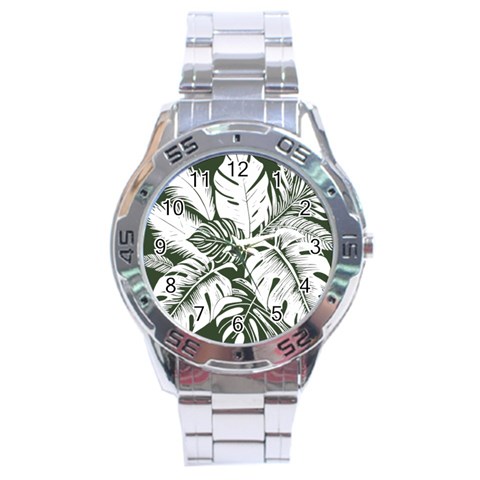 Abstract Art Tropical Leaves Stainless Steel Analogue Watch from ArtsNow.com Front