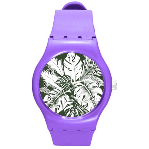 Abstract Art Tropical Leaves Round Plastic Sport Watch (M) from ArtsNow.com Front