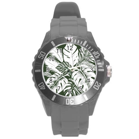 Abstract Art Tropical Leaves Round Plastic Sport Watch (L) from ArtsNow.com Front