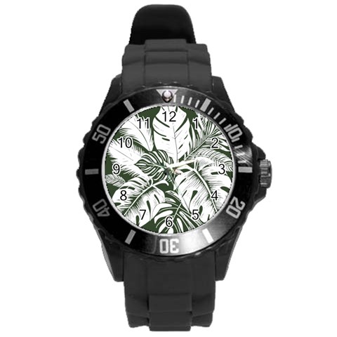 Abstract Art Tropical Leaves Round Plastic Sport Watch (L) from ArtsNow.com Front