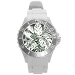 Abstract Art Tropical Leaves Round Plastic Sport Watch (L)