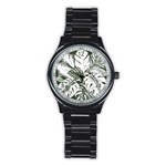 Abstract Art Tropical Leaves Stainless Steel Round Watch