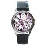 Abstract Art Tropical Leaves Round Metal Watch