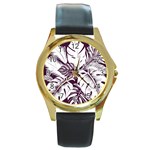 Abstract Art Tropical Leaves Round Gold Metal Watch