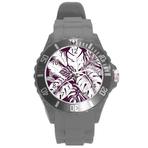 Abstract Art Tropical Leaves Round Plastic Sport Watch (L) from ArtsNow.com Front