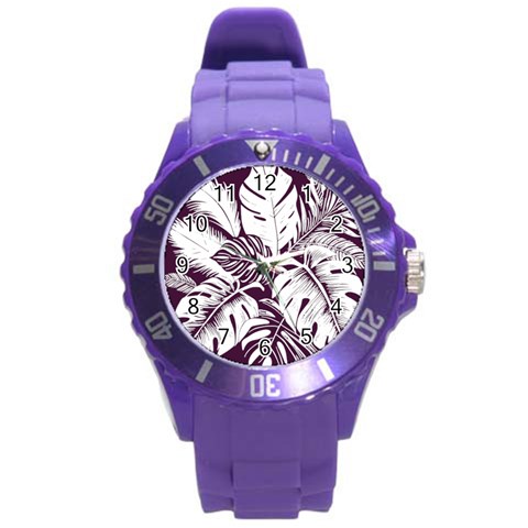 Abstract Art Tropical Leaves Round Plastic Sport Watch (L) from ArtsNow.com Front