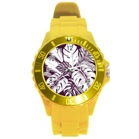 Abstract Art Tropical Leaves Round Plastic Sport Watch (L) from ArtsNow.com Front