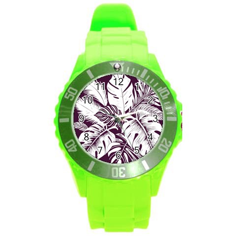 Abstract Art Tropical Leaves Round Plastic Sport Watch (L) from ArtsNow.com Front